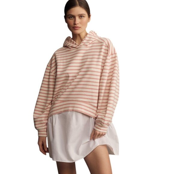 Anthropologie Pilcro Hooded Sweatshirt Twofer Mini Dress, Striped, Size S, NWT - Picture 1 of 9